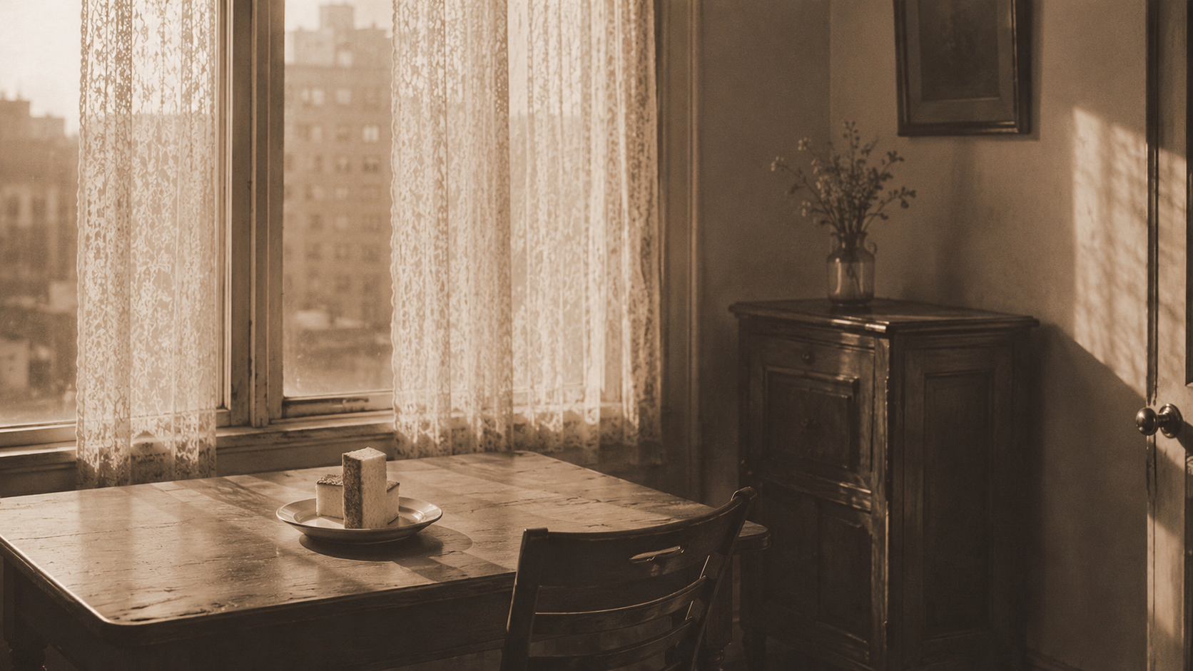 Interior window table with cake